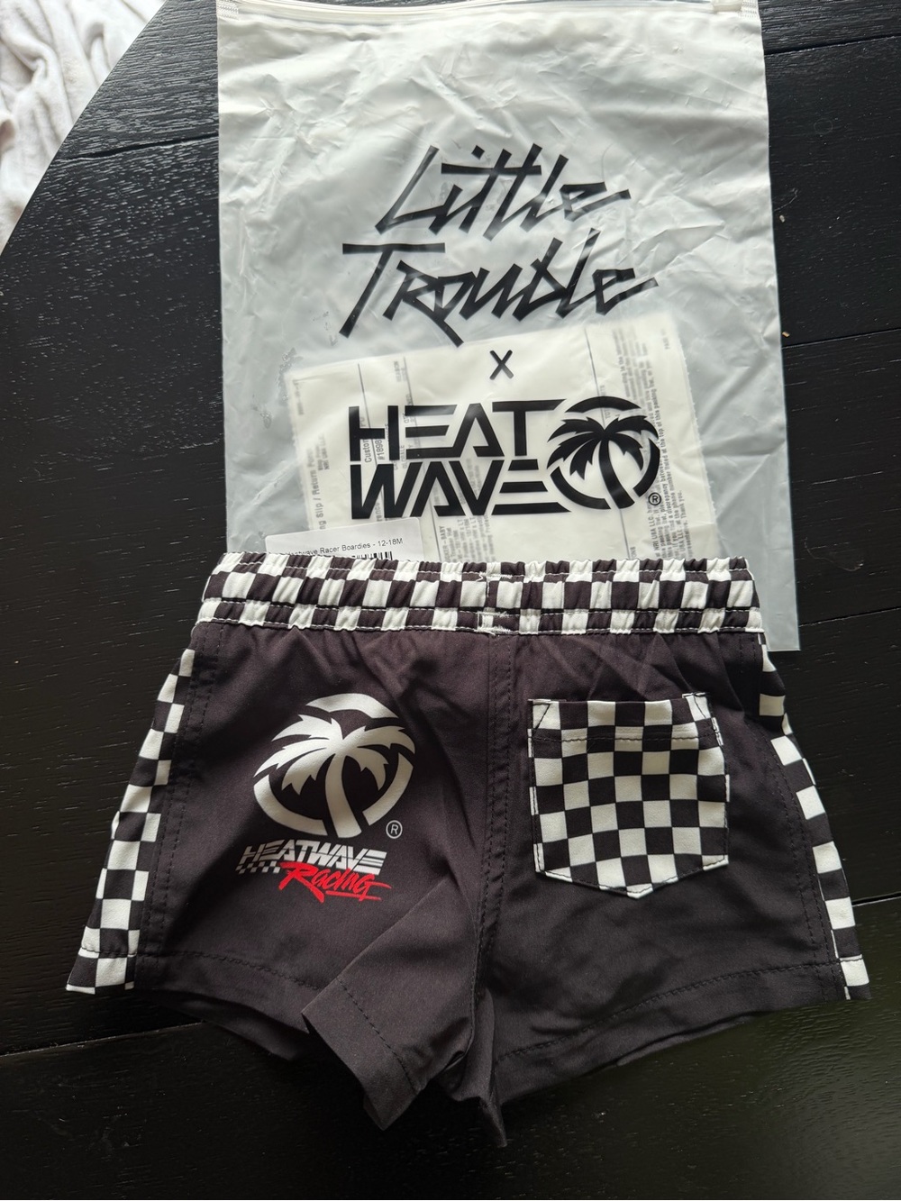 Black Checkered Kids Swim Shorts - Picture 2 of 5